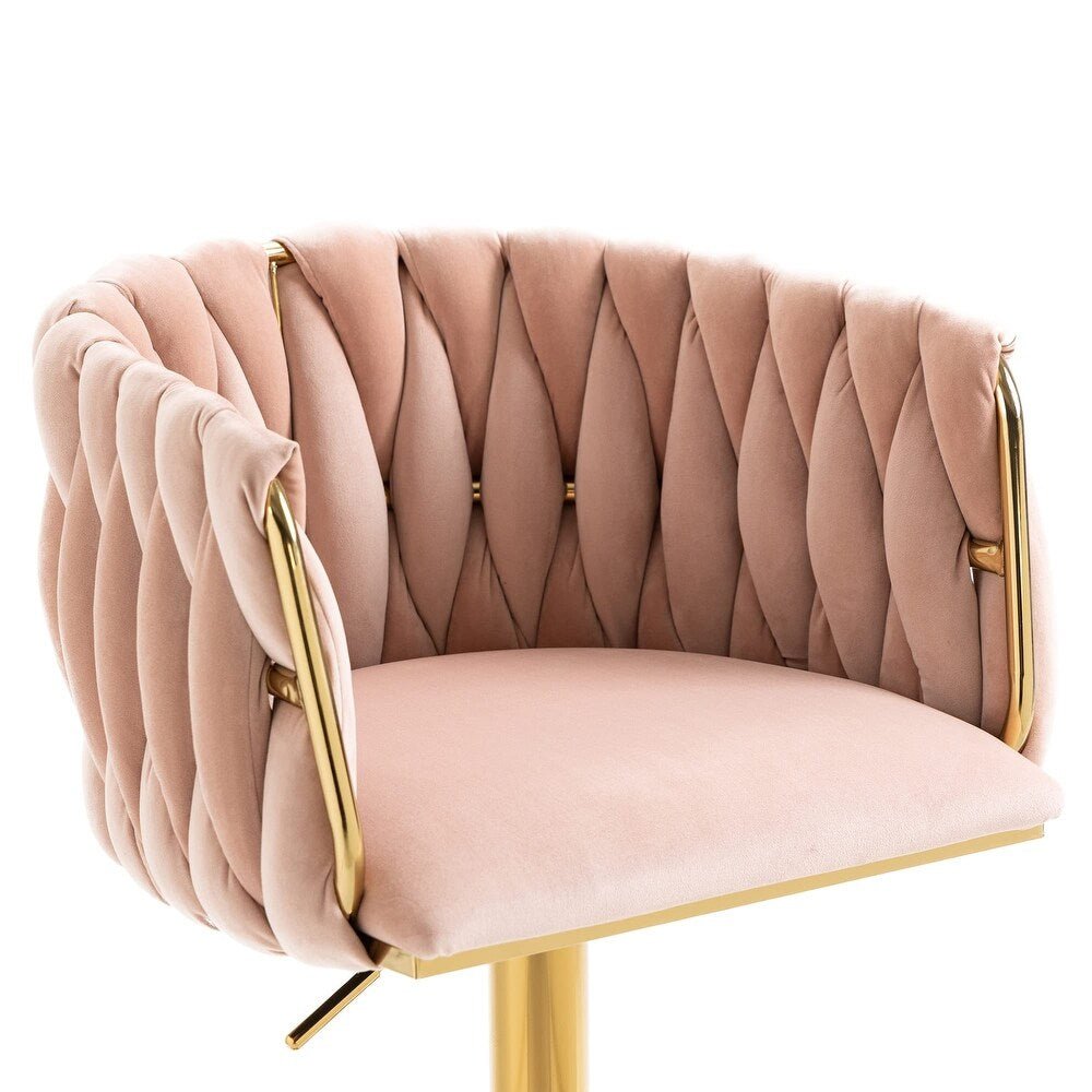 SERENITà Modern Velvet Breakfast Bar Stools Swivel Barstools Adjustable Counter Stools with Backrest Set of 2 Pink - Image 2