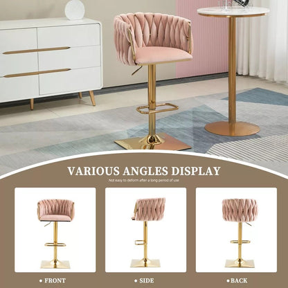 SERENITà Modern Velvet Breakfast Bar Stools Swivel Barstools Adjustable Counter Stools with Backrest Set of 2 Pink - Image 3