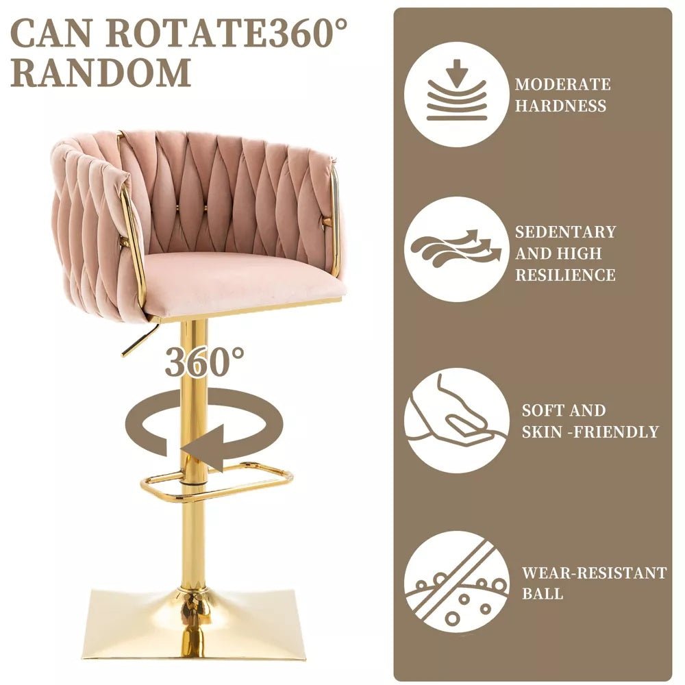 SERENITà Modern Velvet Breakfast Bar Stools Swivel Barstools Adjustable Counter Stools with Backrest Set of 2 Pink - Image 5