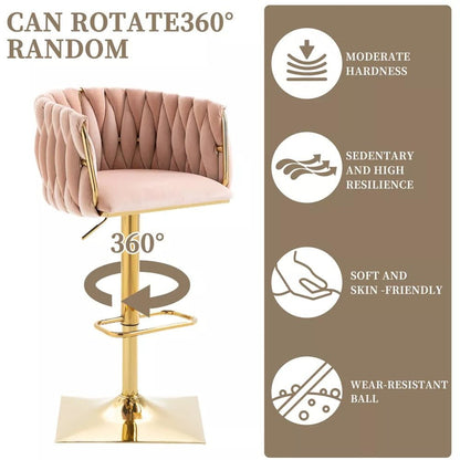 SERENITà Modern Velvet Breakfast Bar Stools Swivel Barstools Adjustable Counter Stools with Backrest Set of 2 Pink - Image 5