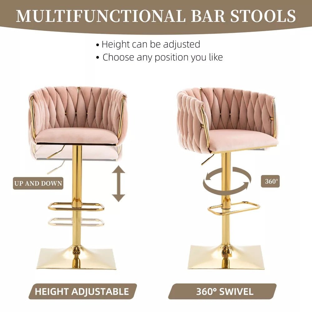 SERENITà Modern Velvet Breakfast Bar Stools Swivel Barstools Adjustable Counter Stools with Backrest Set of 2 Pink - Image 6