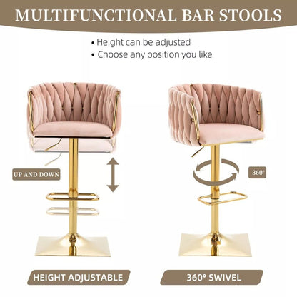SERENITà Modern Velvet Breakfast Bar Stools Swivel Barstools Adjustable Counter Stools with Backrest Set of 2 Pink - Image 6