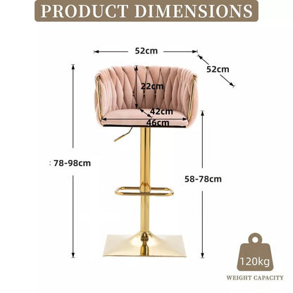 SERENITà Modern Velvet Breakfast Bar Stools Swivel Barstools Adjustable Counter Stools with Backrest Set of 2 Pink - Image 8