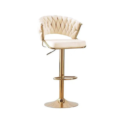2x Height Beige Velvet Padded Golden Round Base Barstools Chairs - Image 2