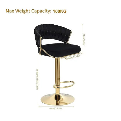2x Height Black Velvet Padded Golden Round Base Barstools Chairs - Image 4