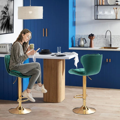 SERENITà Swivel Bar Stools Set of 2 Counter Height Barstools with Back Velvet Upholstered Adjustable Stool Chair Min Century Modern Bar Stool for Kitchen Island (Emerald Green) - Image 2