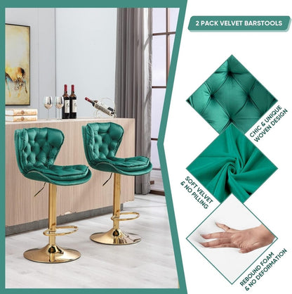 SERENITà Swivel Bar Stools Set of 2 Counter Height Barstools with Back Velvet Upholstered Adjustable Stool Chair Min Century Modern Bar Stool for Kitchen Island (Emerald Green) - Image 4