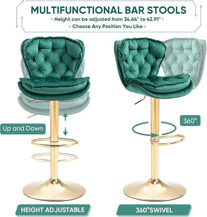 SERENITà Swivel Bar Stools Set of 2 Counter Height Barstools with Back Velvet Upholstered Adjustable Stool Chair Min Century Modern Bar Stool for Kitchen Island (Emerald Green) - Image 8