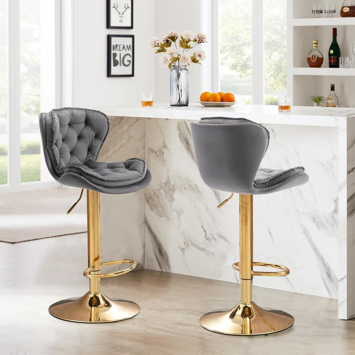 SERENITà Swivel Bar Stools Set of 2 Counter Height Barstools with Back Velvet Upholstered Adjustable Stool Chair Min Century Modern Bar Stool for Kitchen Island (Grey) - Image 2
