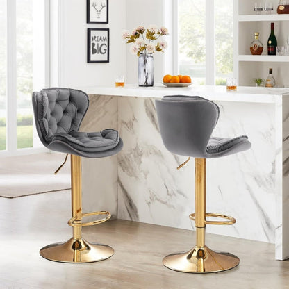 SERENITà Swivel Bar Stools Set of 2 Counter Height Barstools with Back Velvet Upholstered Adjustable Stool Chair Min Century Modern Bar Stool for Kitchen Island (Grey) - Image 2