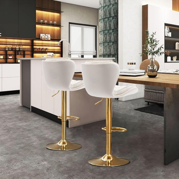 SERENITà Swivel Bar Stools Set of 2 Counter Height Barstools with Back Velvet Upholstered Adjustable Stool Chair Min Century Modern Bar Stool for Kitchen Island (Ivory) - Image 2
