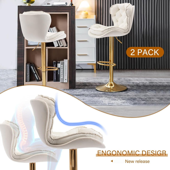 SERENITà Swivel Bar Stools Set of 2 Counter Height Barstools with Back Velvet Upholstered Adjustable Stool Chair Min Century Modern Bar Stool for Kitchen Island (Ivory) - Image 3