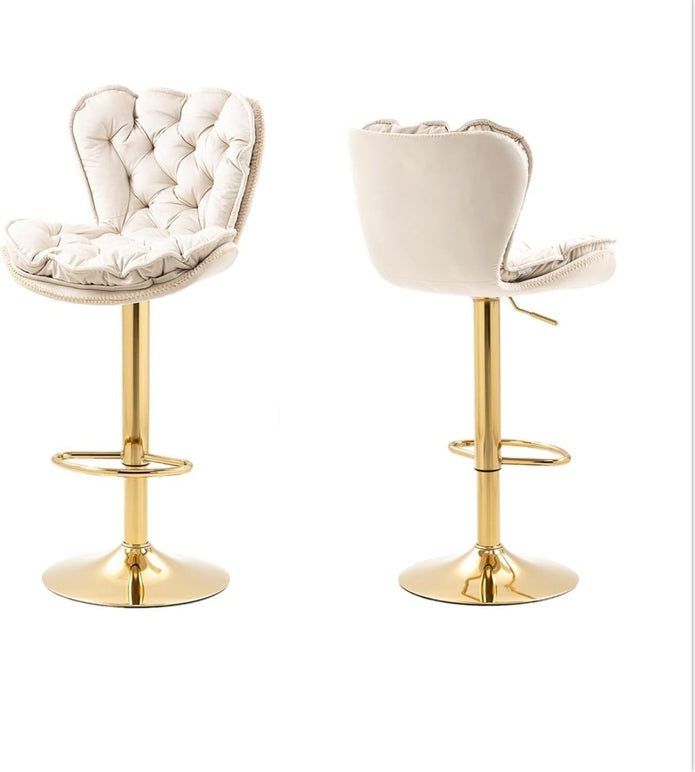 SERENITà Swivel Bar Stools Set of 2 Counter Height Barstools with Back Velvet Upholstered Adjustable Stool Chair Min Century Modern Bar Stool for Kitchen Island (Ivory) - Image 4