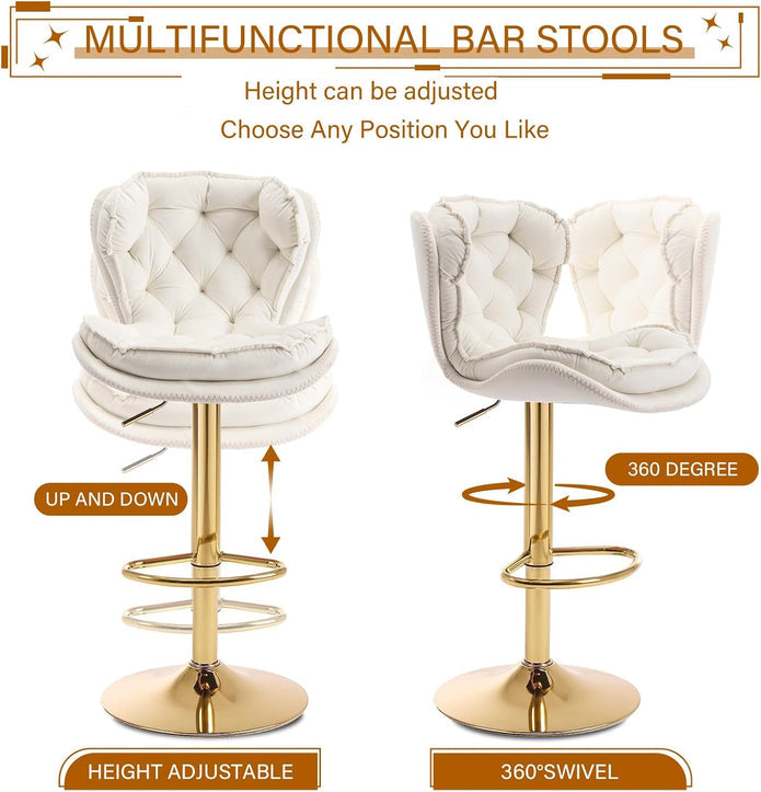 SERENITà Swivel Bar Stools Set of 2 Counter Height Barstools with Back Velvet Upholstered Adjustable Stool Chair Min Century Modern Bar Stool for Kitchen Island (Ivory) - Image 5