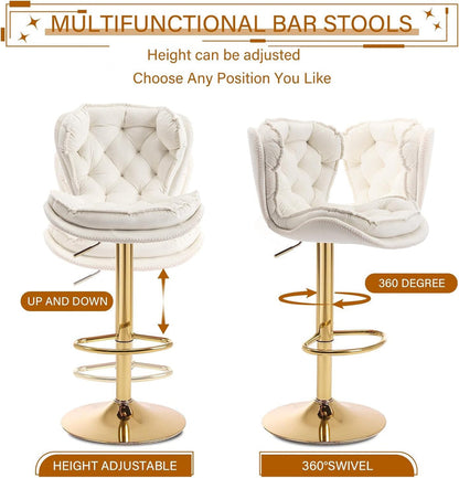 SERENITà Swivel Bar Stools Set of 2 Counter Height Barstools with Back Velvet Upholstered Adjustable Stool Chair Min Century Modern Bar Stool for Kitchen Island (Ivory) - Image 5