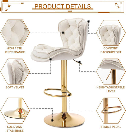 SERENITà Swivel Bar Stools Set of 2 Counter Height Barstools with Back Velvet Upholstered Adjustable Stool Chair Min Century Modern Bar Stool for Kitchen Island (Ivory) - Image 6