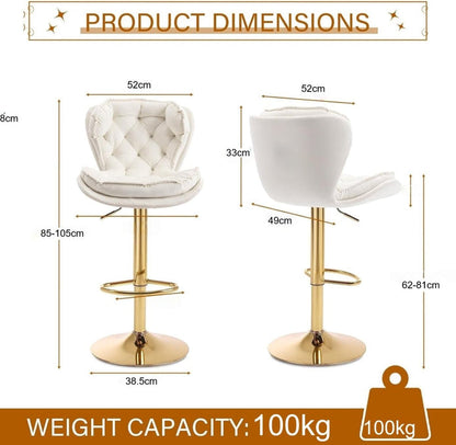SERENITà Swivel Bar Stools Set of 2 Counter Height Barstools with Back Velvet Upholstered Adjustable Stool Chair Min Century Modern Bar Stool for Kitchen Island (Ivory) - Image 7
