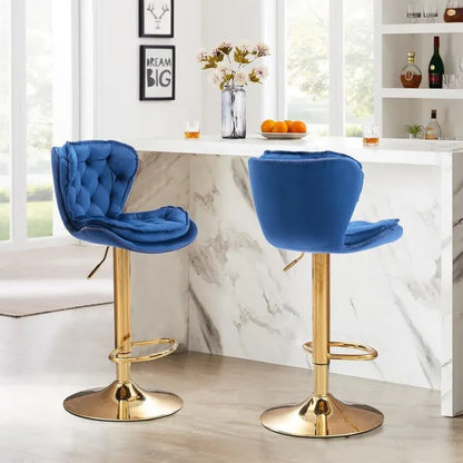 SERENITà Swivel Bar Stools Set of 2 Counter Height Barstools with Back Velvet Upholstered Adjustable Stool Chair Mid Century Modern Bar Stool for Kitchen Island (Navy Blue) - Image 2