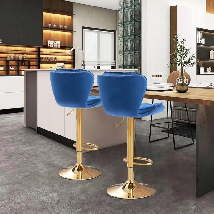 SERENITà Swivel Bar Stools Set of 2 Counter Height Barstools with Back Velvet Upholstered Adjustable Stool Chair Mid Century Modern Bar Stool for Kitchen Island (Navy Blue) - Image 3