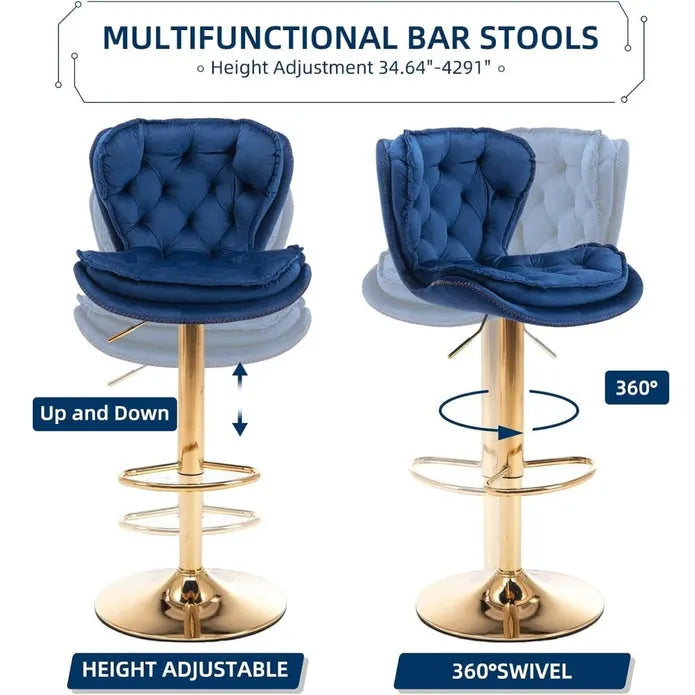 SERENITà Swivel Bar Stools Set of 2 Counter Height Barstools with Back Velvet Upholstered Adjustable Stool Chair Mid Century Modern Bar Stool for Kitchen Island (Navy Blue) - Image 5