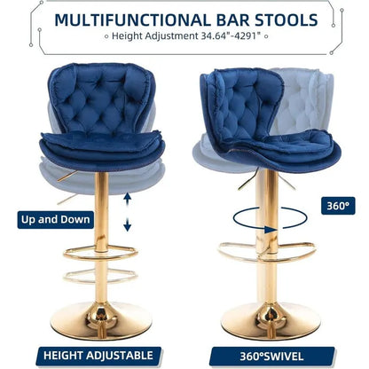 SERENITà Swivel Bar Stools Set of 2 Counter Height Barstools with Back Velvet Upholstered Adjustable Stool Chair Mid Century Modern Bar Stool for Kitchen Island (Navy Blue) - Image 5