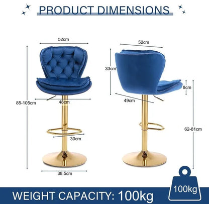 SERENITà Swivel Bar Stools Set of 2 Counter Height Barstools with Back Velvet Upholstered Adjustable Stool Chair Mid Century Modern Bar Stool for Kitchen Island (Navy Blue) - Image 6