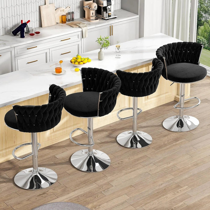 SERENITà Modern Silver Swivel Upholstered Velvet Adjustable Height Counter Stool with Metal Frame Black (Set of 2) - Image 2
