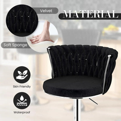 SERENITà Modern Silver Swivel Upholstered Velvet Adjustable Height Counter Stool with Metal Frame Black (Set of 2) - Image 4