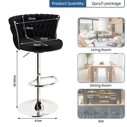 SERENITà Modern Silver Swivel Upholstered Velvet Adjustable Height Counter Stool with Metal Frame Black (Set of 2) - Image 5