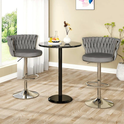 SERENITà Modern Silver Swivel Upholstered Velvet Adjustable Height Counter Stool with Metal Frame Grey (Set of 2) - Image 3