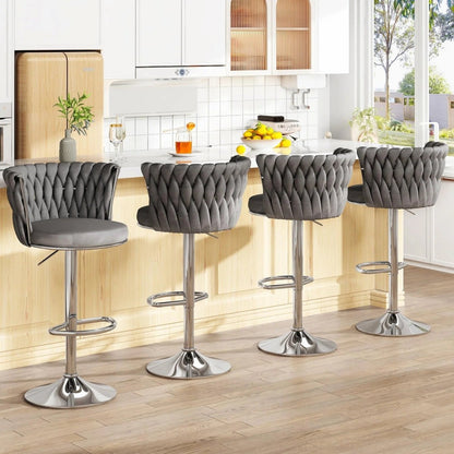 SERENITà Modern Silver Swivel Upholstered Velvet Adjustable Height Counter Stool with Metal Frame Grey (Set of 2) - Image 4