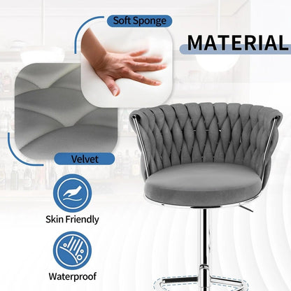 SERENITà Modern Silver Swivel Upholstered Velvet Adjustable Height Counter Stool with Metal Frame Grey (Set of 2) - Image 5