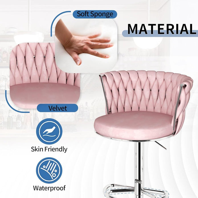 SERENITà Modern Silver Swivel Upholstered Velvet Adjustable Height Counter Stool with Metal Frame Pink (Set of 2) - Image 3