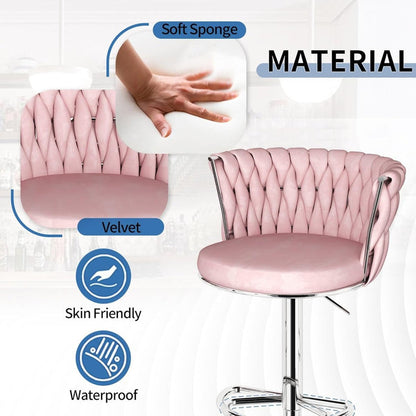 SERENITà Modern Silver Swivel Upholstered Velvet Adjustable Height Counter Stool with Metal Frame Pink (Set of 2) - Image 3
