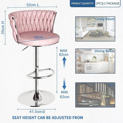 SERENITà Modern Silver Swivel Upholstered Velvet Adjustable Height Counter Stool with Metal Frame Pink (Set of 2) - Image 4