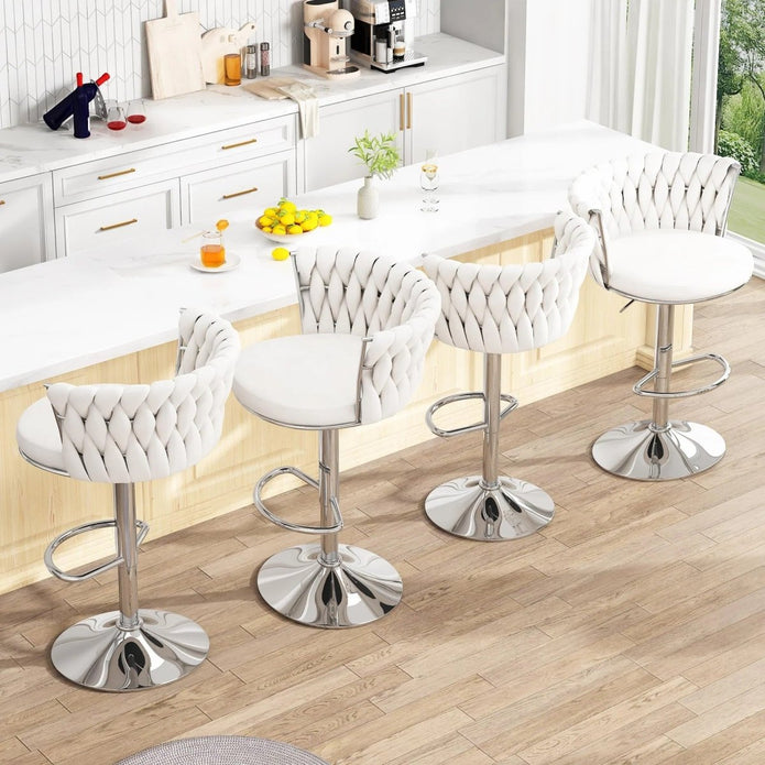 SERENITà Modern Silver Swivel Upholstered Velvet Adjustable Height Counter Stool with Metal Frame White (Set of 2) - Image 2