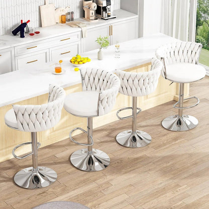 SERENITà Modern Silver Swivel Upholstered Velvet Adjustable Height Counter Stool with Metal Frame White (Set of 2) - Image 2