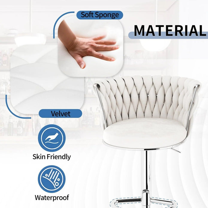 SERENITà Modern Silver Swivel Upholstered Velvet Adjustable Height Counter Stool with Metal Frame White (Set of 2) - Image 4