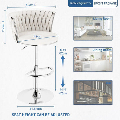 SERENITà Modern Silver Swivel Upholstered Velvet Adjustable Height Counter Stool with Metal Frame White (Set of 2) - Image 5