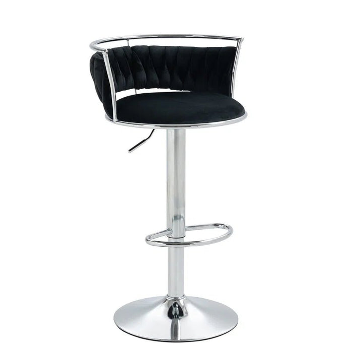 SERENITà Silver Swivel Upholstered Velvet Adjustable Height Counter Stool with Metal Frame Black (Set of 2) - Image 2