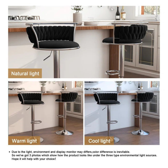 SERENITà Silver Swivel Upholstered Velvet Adjustable Height Counter Stool with Metal Frame Black (Set of 2) - Image 4