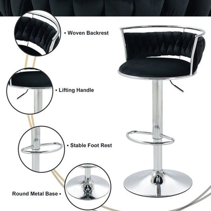 SERENITà Silver Swivel Upholstered Velvet Adjustable Height Counter Stool with Metal Frame Black (Set of 2) - Image 5