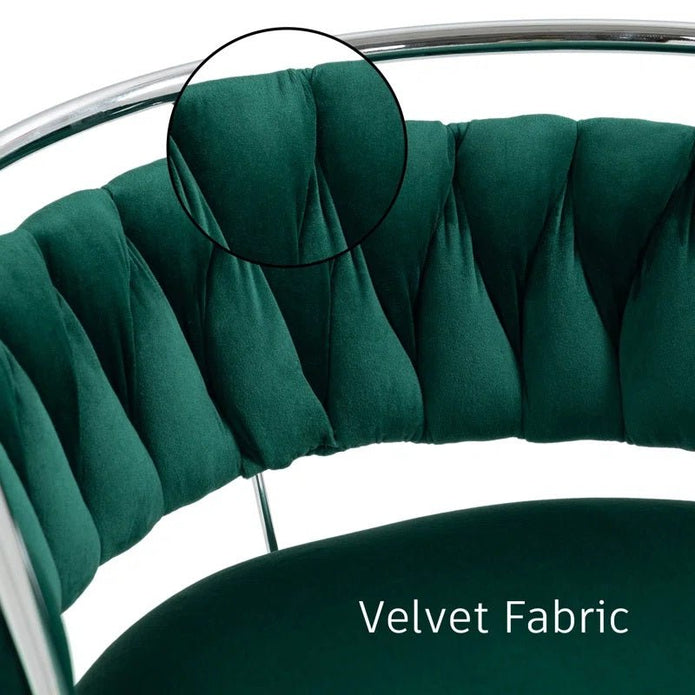 SERENITà Silver Swivel Upholstered Velvet Adjustable Height Counter Stool with Metal Frame Emerald Green (Set of 2) - Image 3