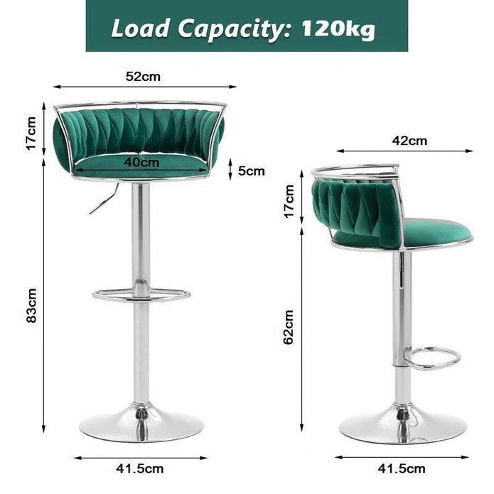 SERENITà Silver Swivel Upholstered Velvet Adjustable Height Counter Stool with Metal Frame Emerald Green (Set of 2) - Image 6