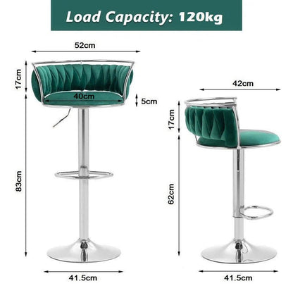 SERENITà Silver Swivel Upholstered Velvet Adjustable Height Counter Stool with Metal Frame Emerald Green (Set of 2) - Image 6