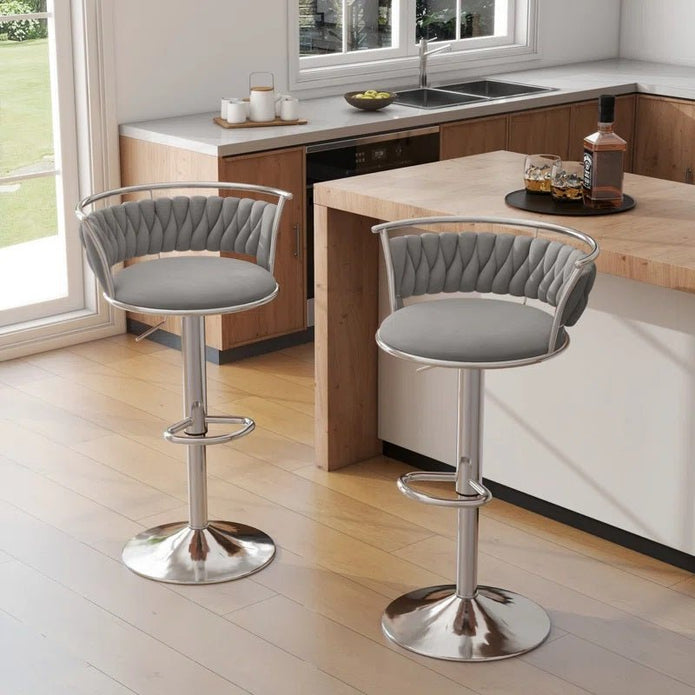 SERENITà Silver Swivel Upholstered Velvet Adjustable Height Counter Stool with Metal Frame Grey (Set of 2) - Image 2