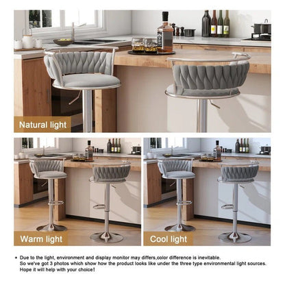 SERENITà Silver Swivel Upholstered Velvet Adjustable Height Counter Stool with Metal Frame Grey (Set of 2) - Image 3
