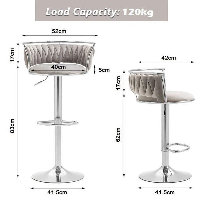 SERENITà Silver Swivel Upholstered Velvet Adjustable Height Counter Stool with Metal Frame Grey (Set of 2) - Image 5