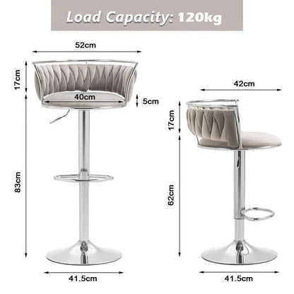 SERENITà Silver Swivel Upholstered Velvet Adjustable Height Counter Stool with Metal Frame Grey (Set of 2) - Image 5