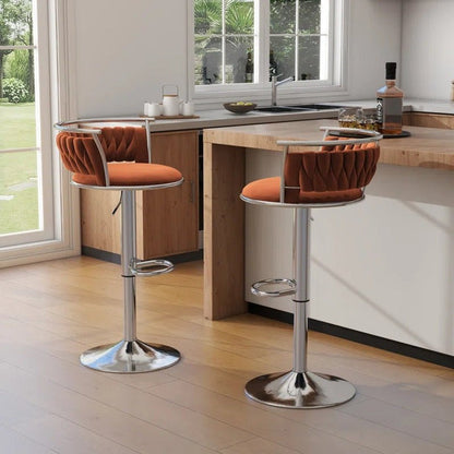 SERENITà Silver Swivel Upholstered Velvet Adjustable Height Counter Stool with Metal Frame Orange (Set of 2) - Image 2